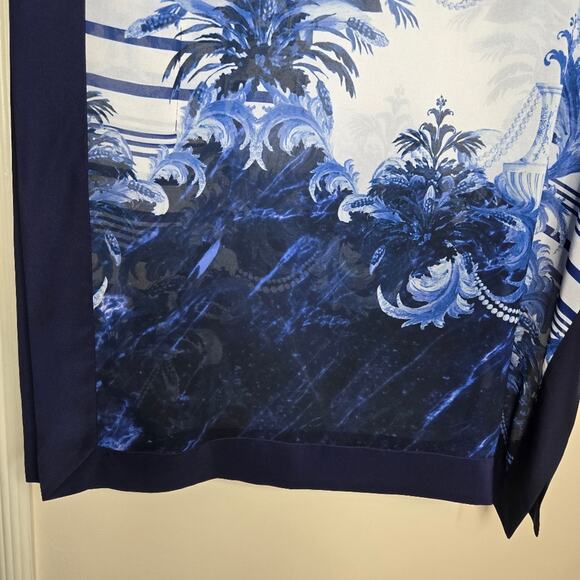 TED BAKER Sheer Blue & White Flowy Scarf Blouse Size Medium - Picture 4 of 8